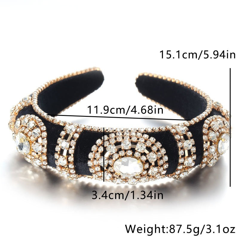 Fashionable retro golden velvet hair hoop with super sparkling color rhinestone sponge head hoop