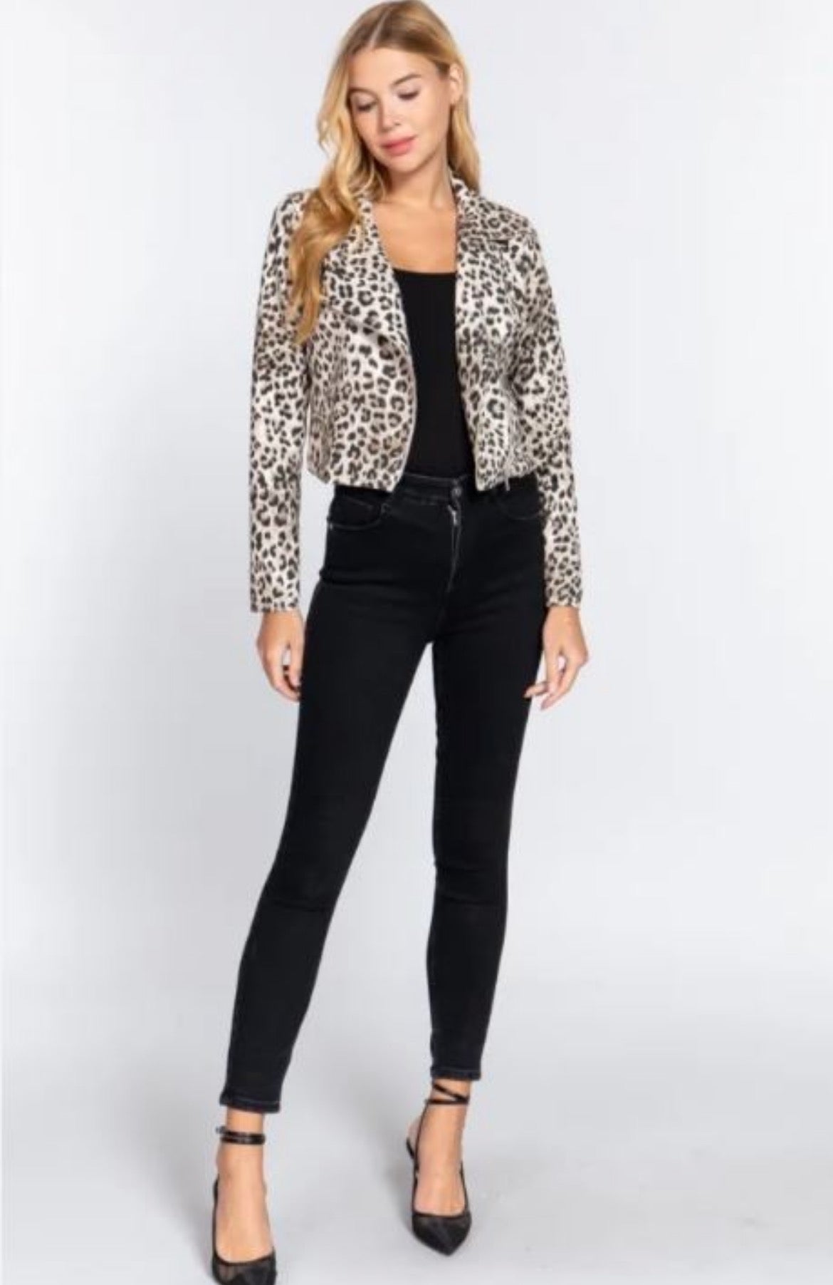 Women’s Leopard Print Faux Suede Biker Jacket