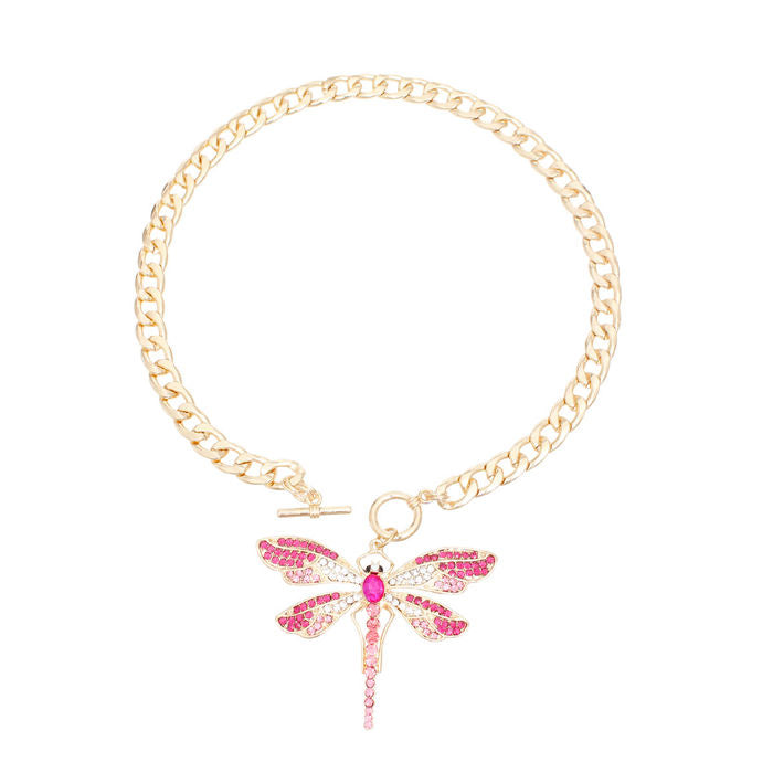 Pink Dragonfly Toggle Necklace