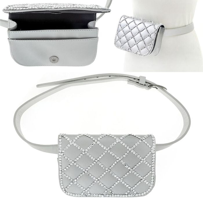 Rhinestones Quilted Belt Bag