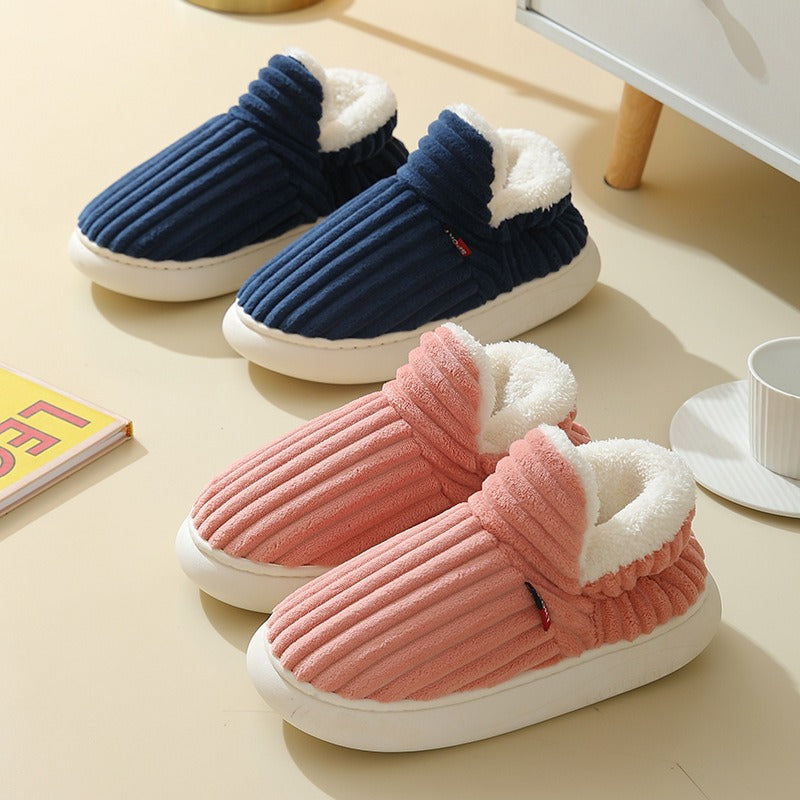 Winter bag heel cotton slippers for men with thickened soles for home couples, non slip and warm indoor and outdoor, women's old cotton shoes