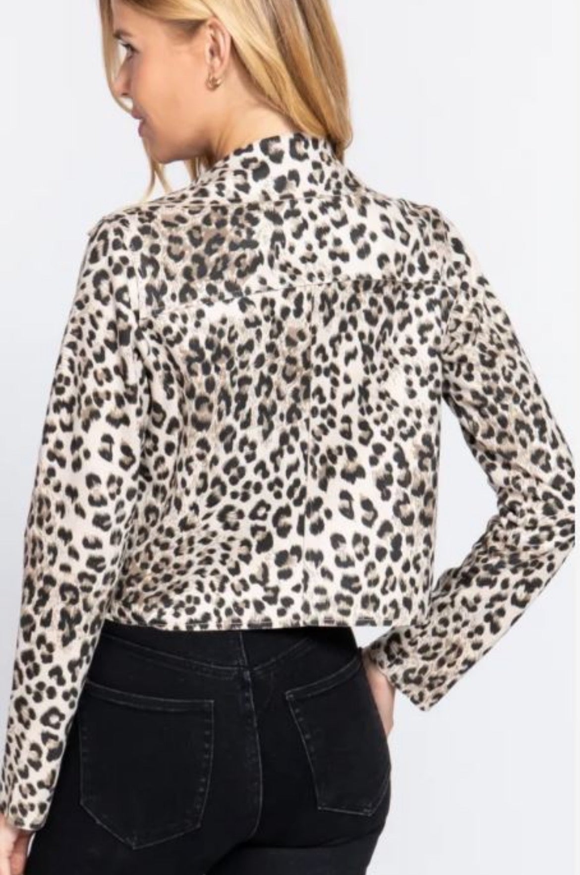 Women’s Leopard Print Faux Suede Biker Jacket