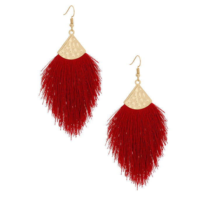 Brown Silk Tassel Fish Hook Earrings