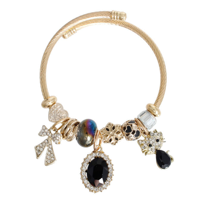 Gold Black Crystal Cable Bangle