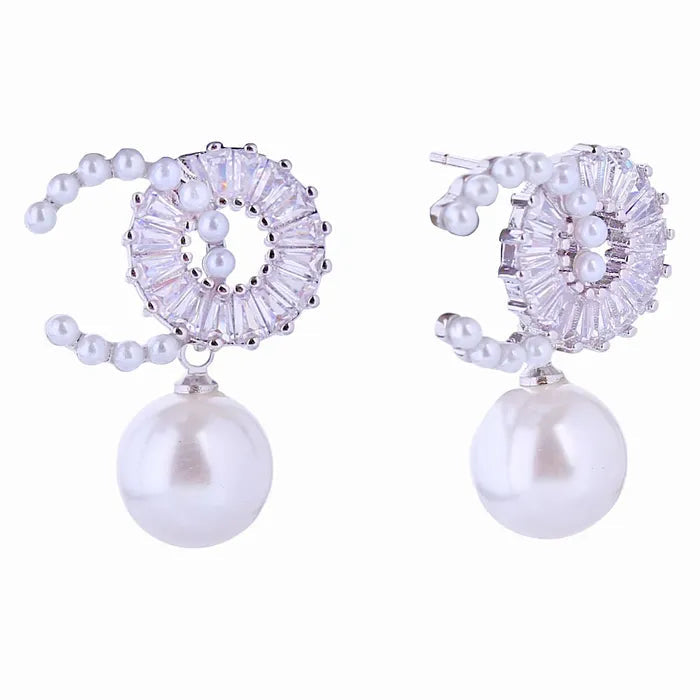 CZ Drop Pearl Earrings