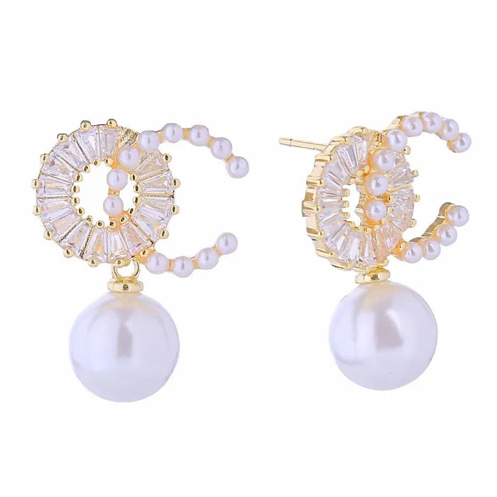 CZ Drop Pearl Earrings