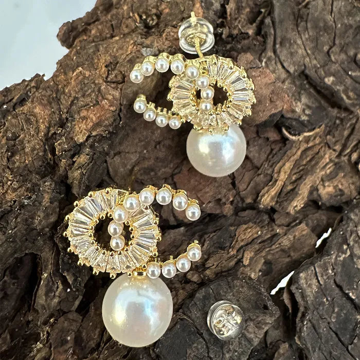 CZ Drop Pearl Earrings