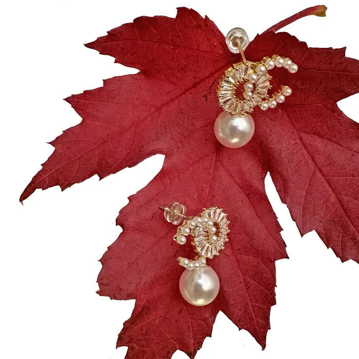 CZ Drop Pearl Earrings