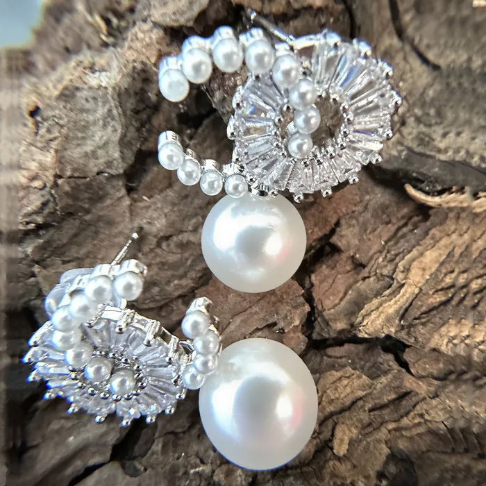 CZ Drop Pearl Earrings