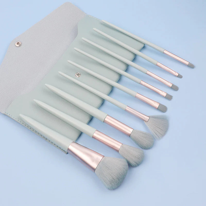 Soft Makeup Brushes 10pcs Pu Pack Nylon Plastic Handle