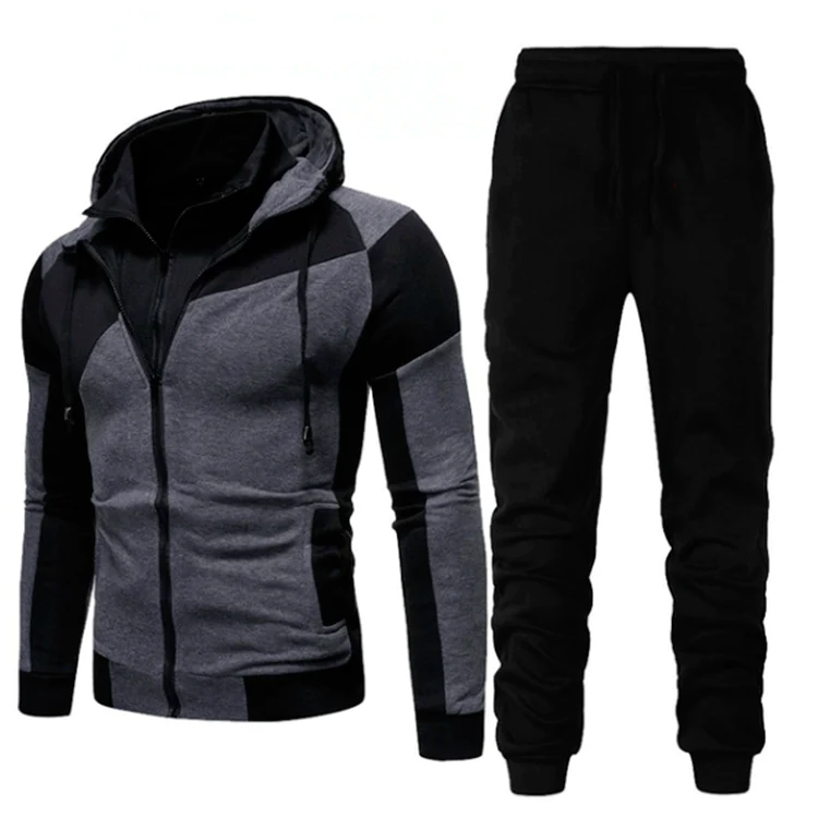 Men's Slim Double Zip Hooded Cardigan Hoodie Joggers Two Piece Set