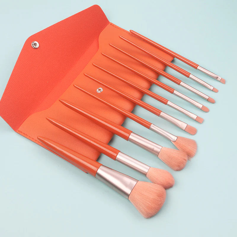 Soft Makeup Brushes 10pcs Pu Pack Nylon Plastic Handle