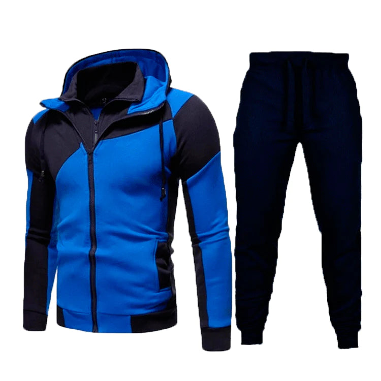 Men's Slim Double Zip Hooded Cardigan Hoodie Joggers Two Piece Set