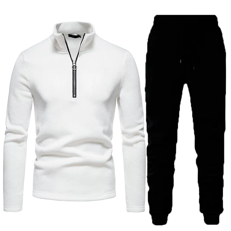 Men's Fall Winter Zipper Turtleneck Hoodie Jogger Two Piece Set