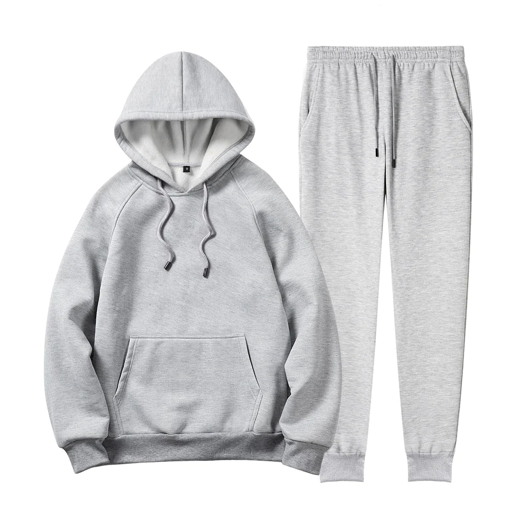 Men's Sports Solid Color Pullover Fleece Hoodies Joggers Two Piece Set