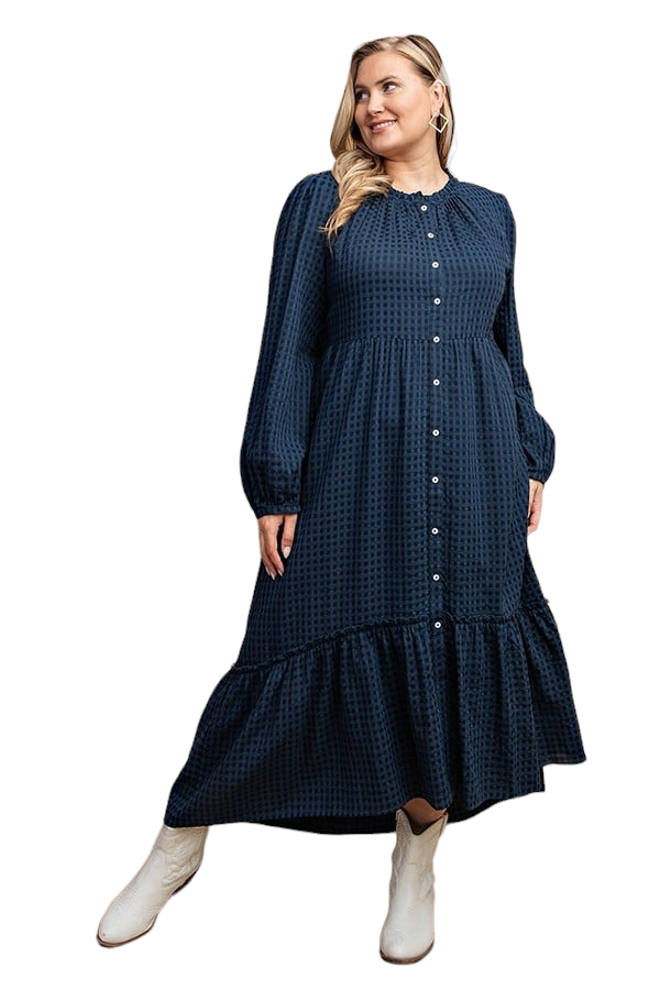 Women's Plaid button down hi - low hem maxi dress