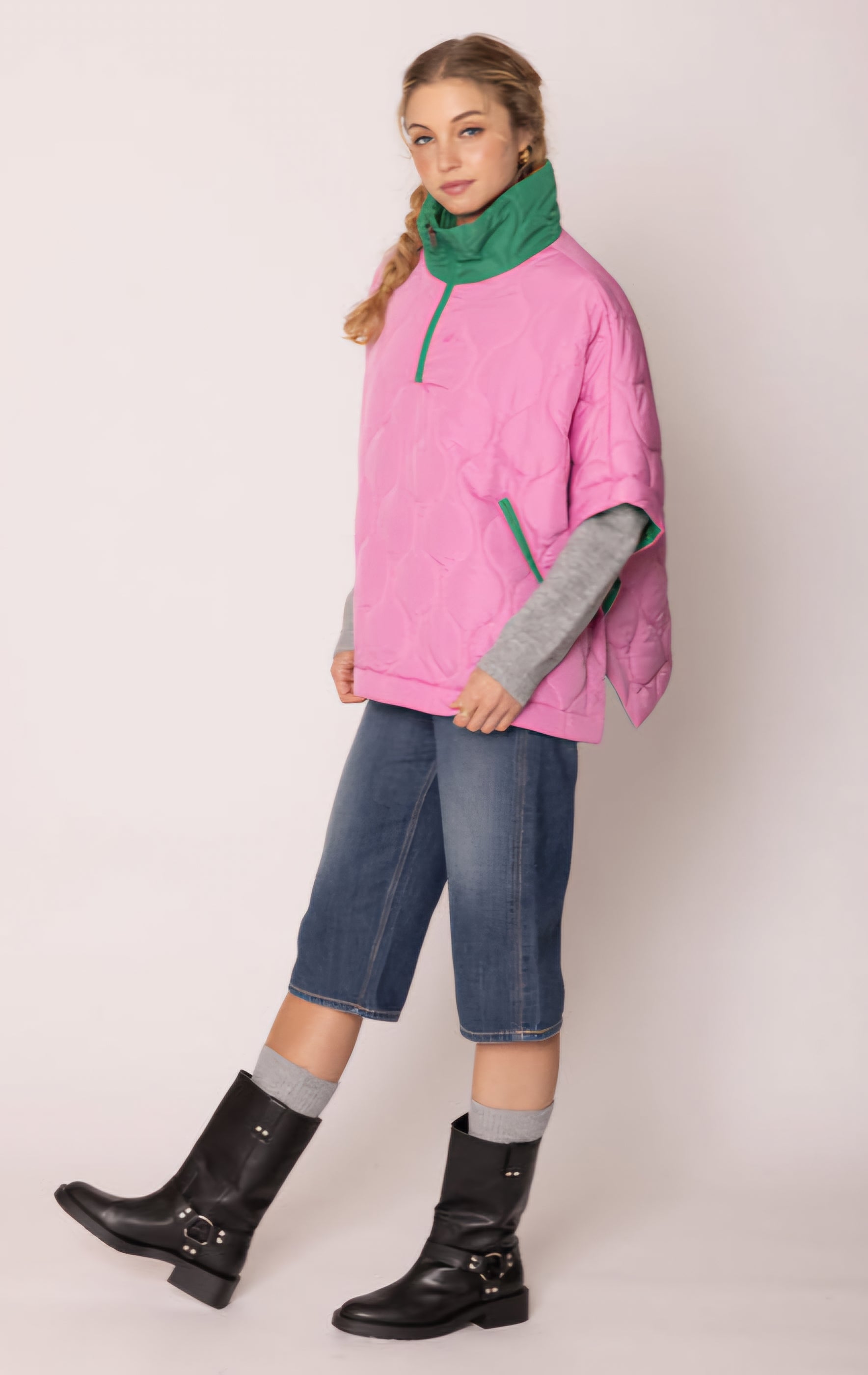 Sorority Quilted Puffer Pink and Green Poncho