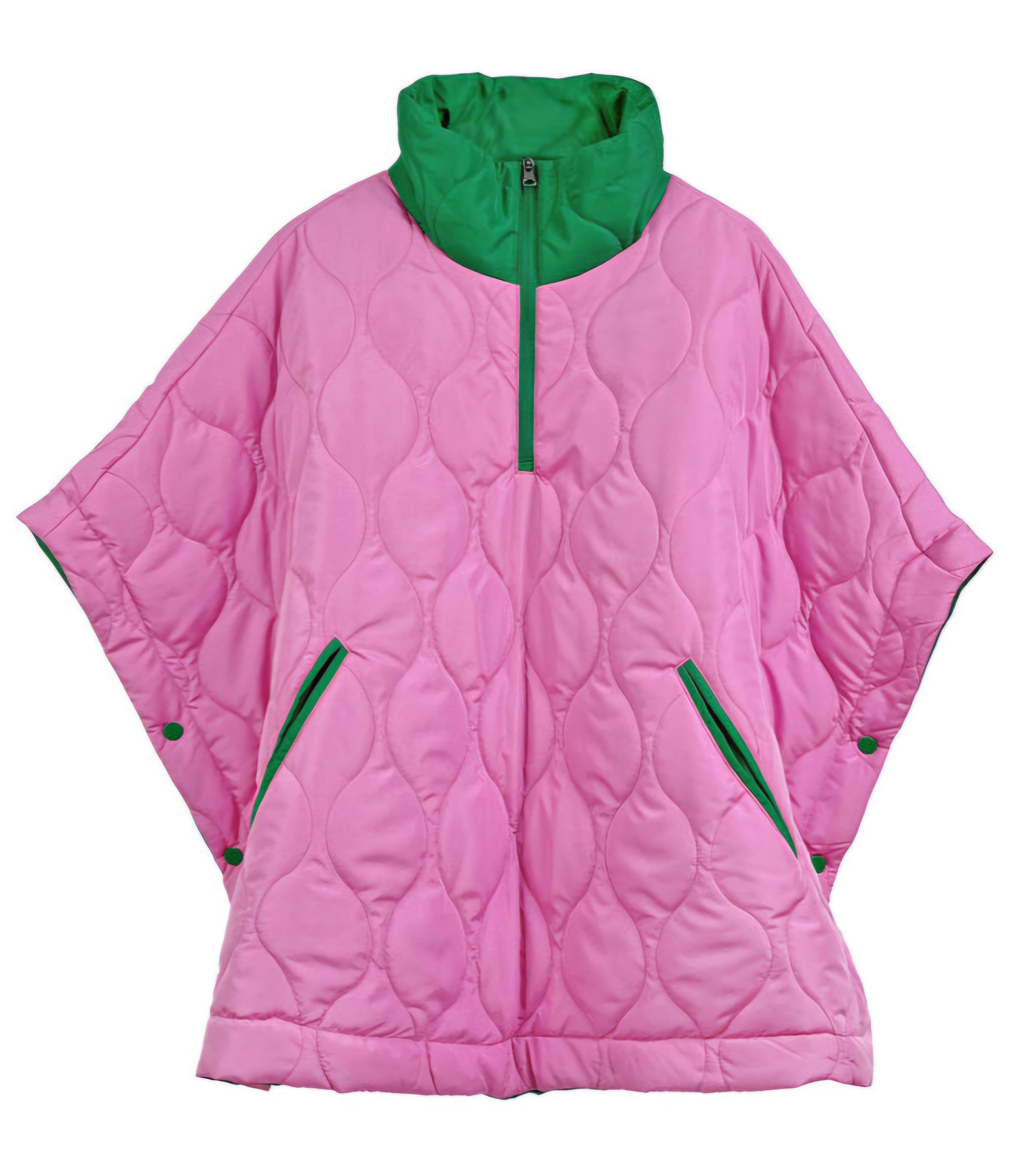 Sorority Quilted Puffer Pink and Green Poncho