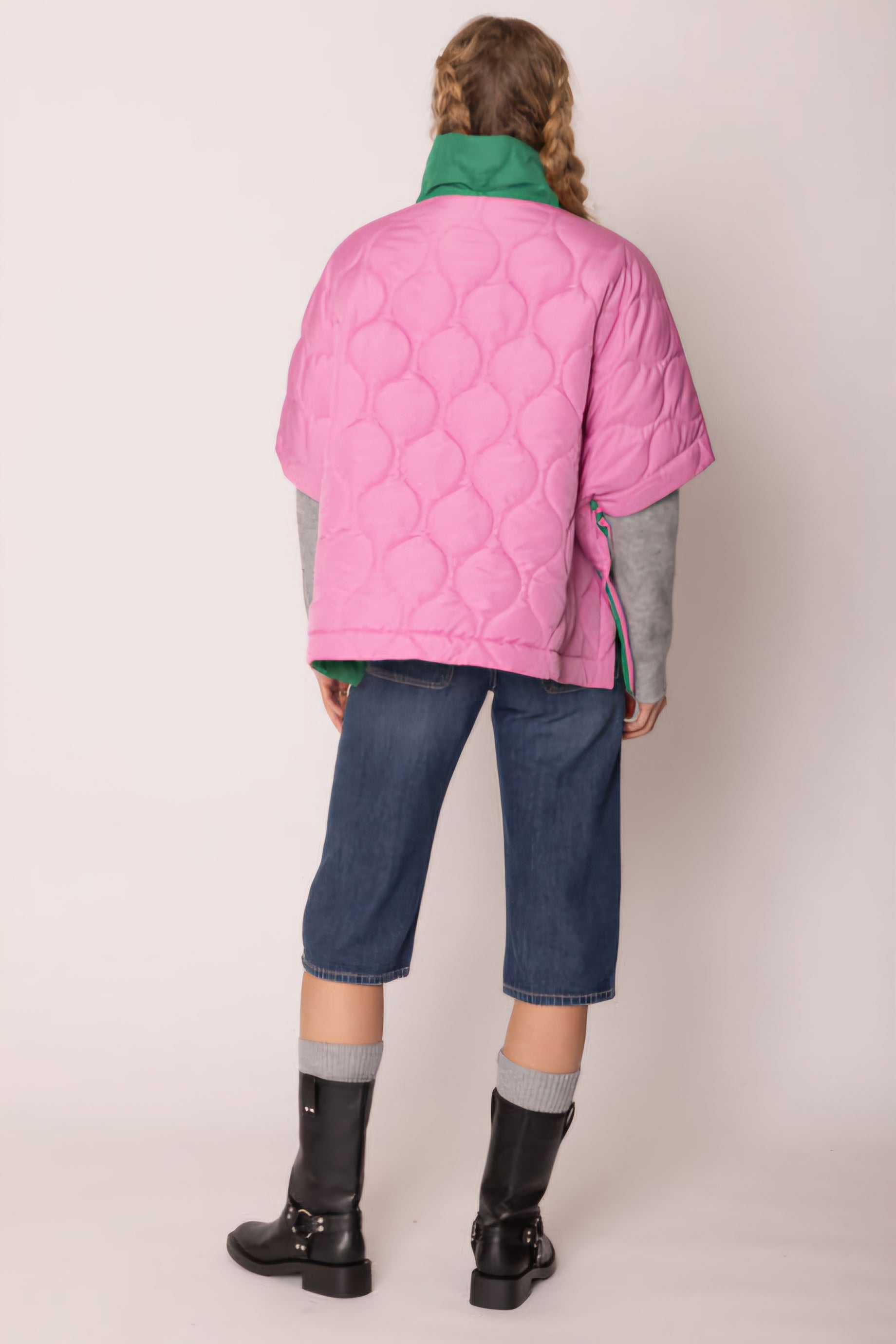 Sorority Quilted Puffer Pink and Green Poncho