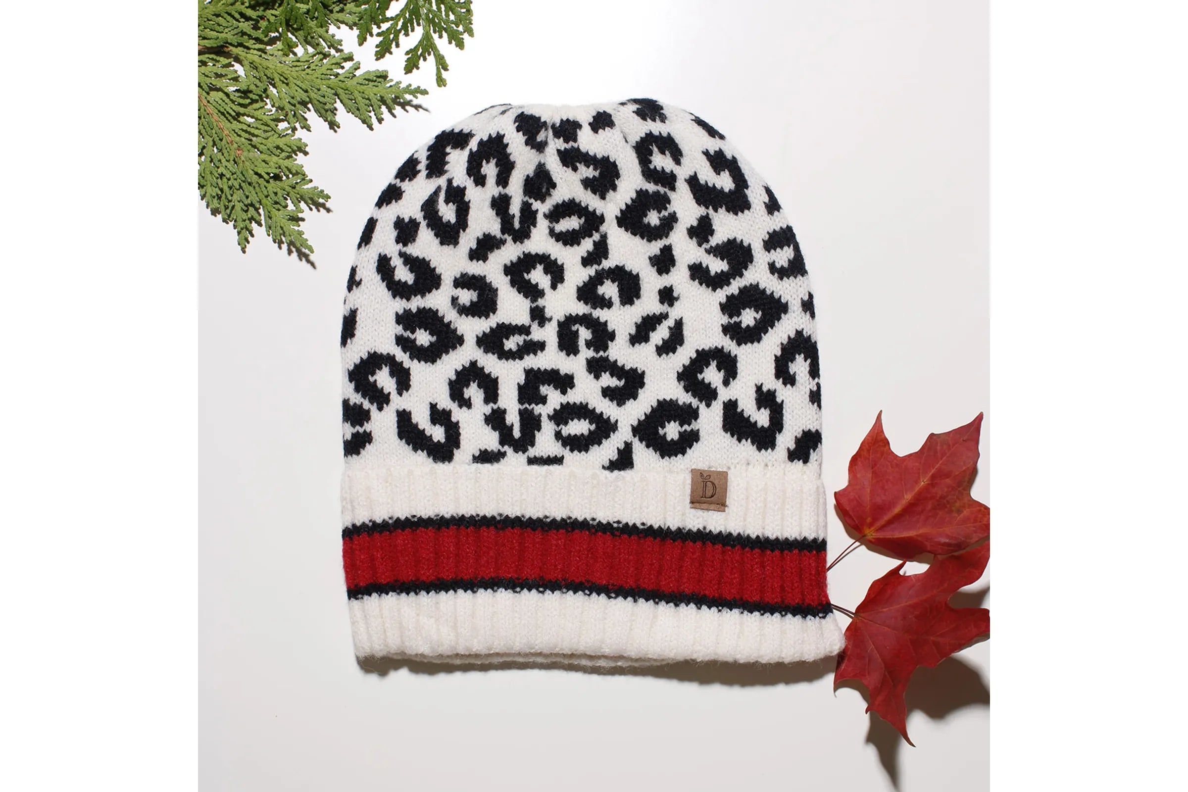 Beanie Hat Acrylic Ivory Leopard Hat for Women