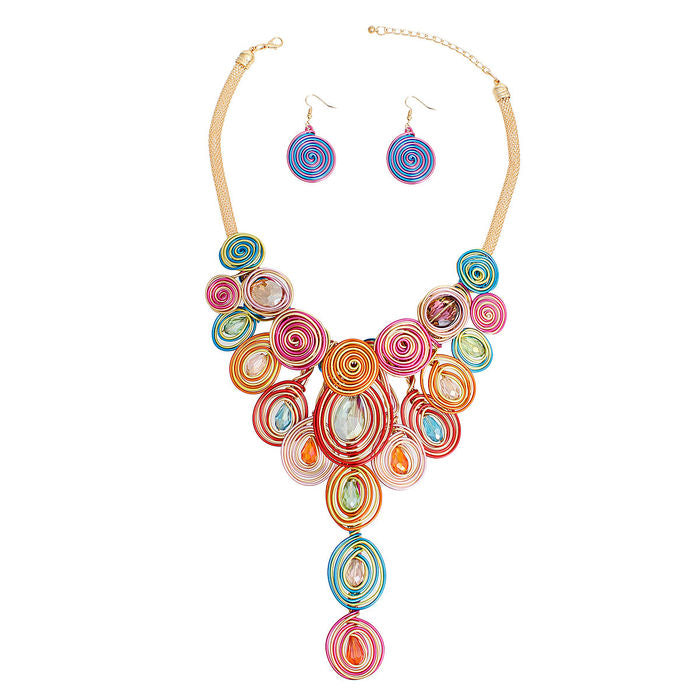 Bib Necklace Rainbow Wire Drop Set for Women