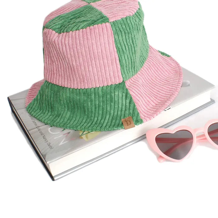 Bucket Hat Corduroy Pink and Green Hat for Women