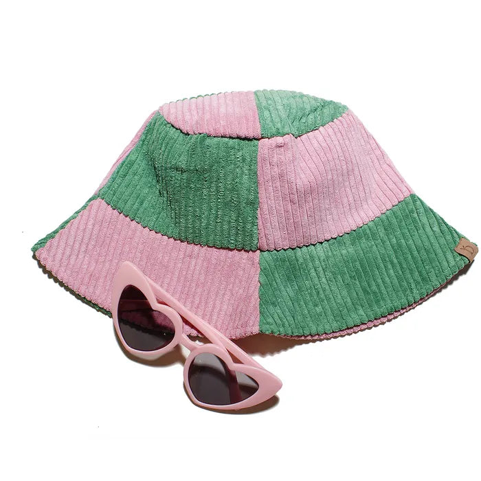 Bucket Hat Corduroy Pink and Green Hat for Women