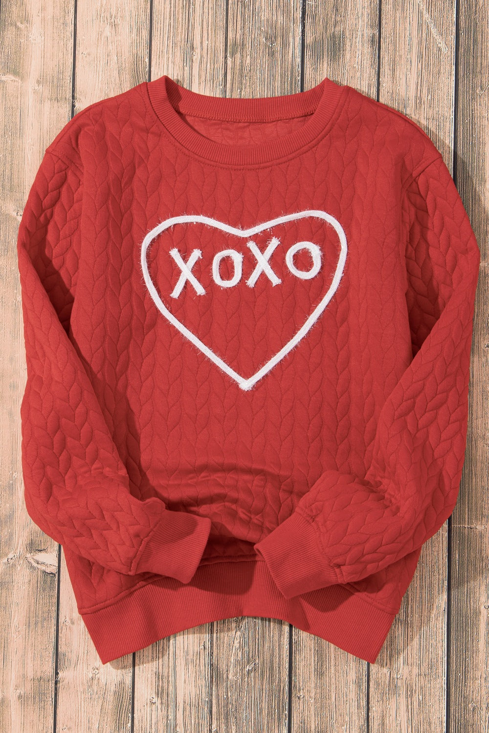 XOXO Heart Round Neck Dropped Shoulder Sweatshirt