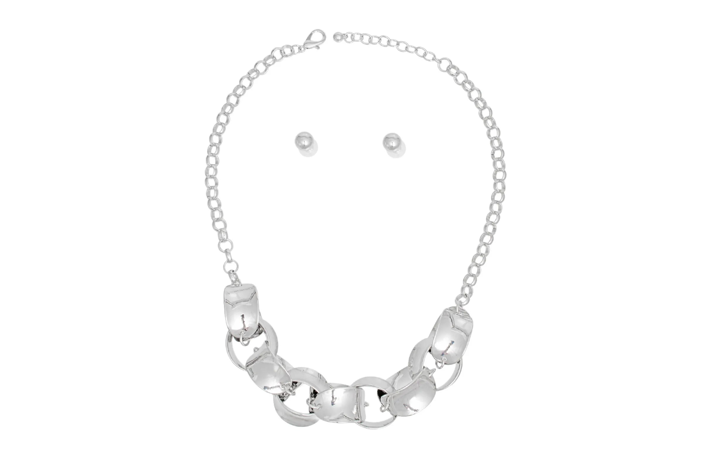 Chain Necklace Silver Round Curved Set for Women