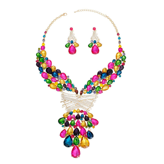 Crystal Necklace Multi Jeweled Bib for Women