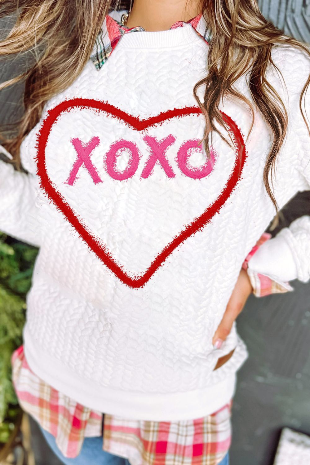 XOXO Heart Round Neck Dropped Shoulder Sweatshirt