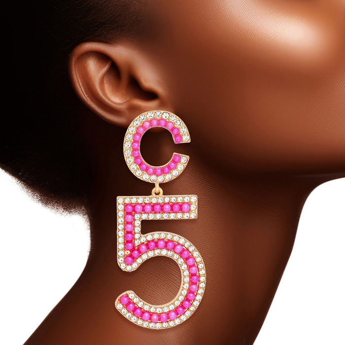 Drop Gold Pave Fuchsia Pearl C5 Earrings Women