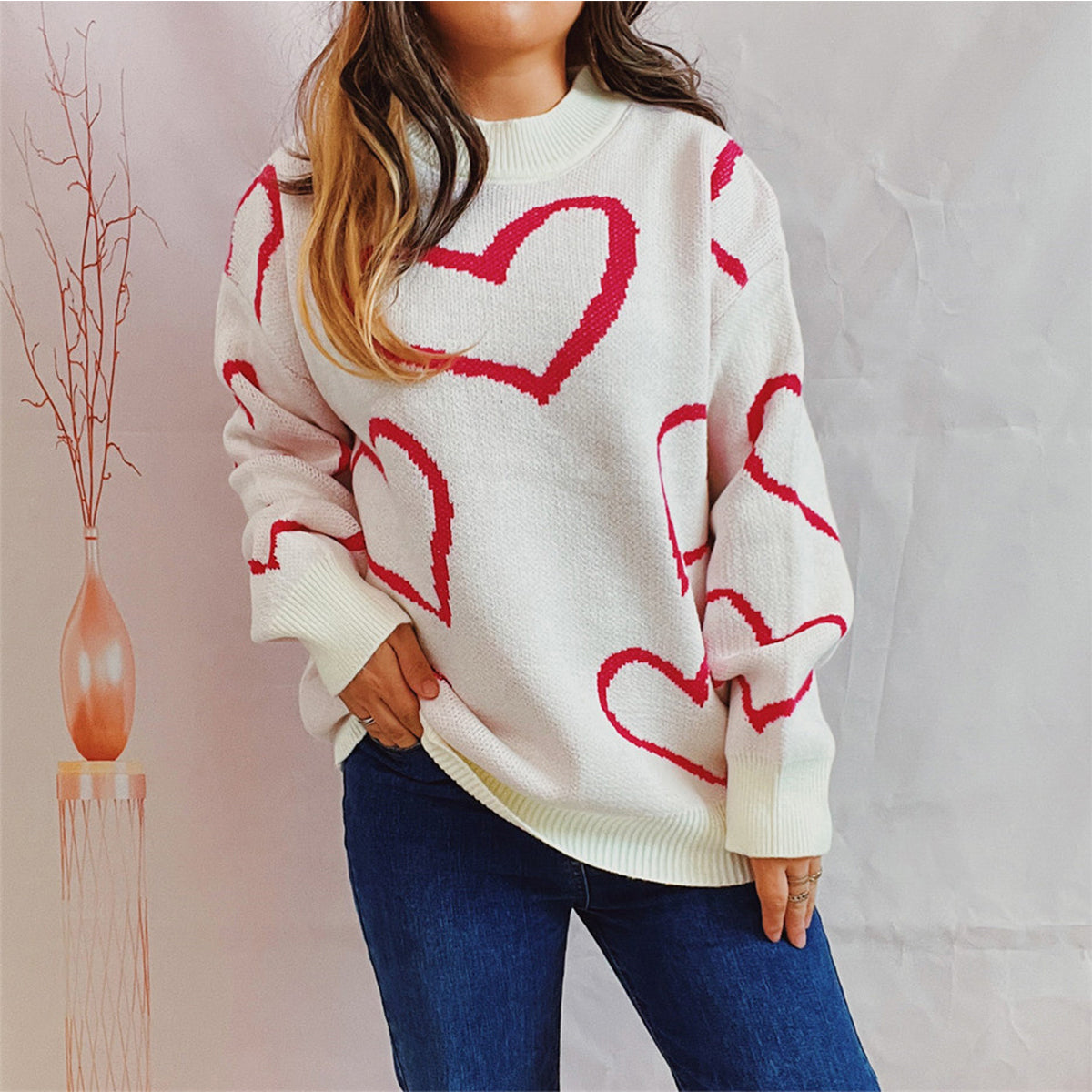 Heart Pattern Long Sleeve Sweater