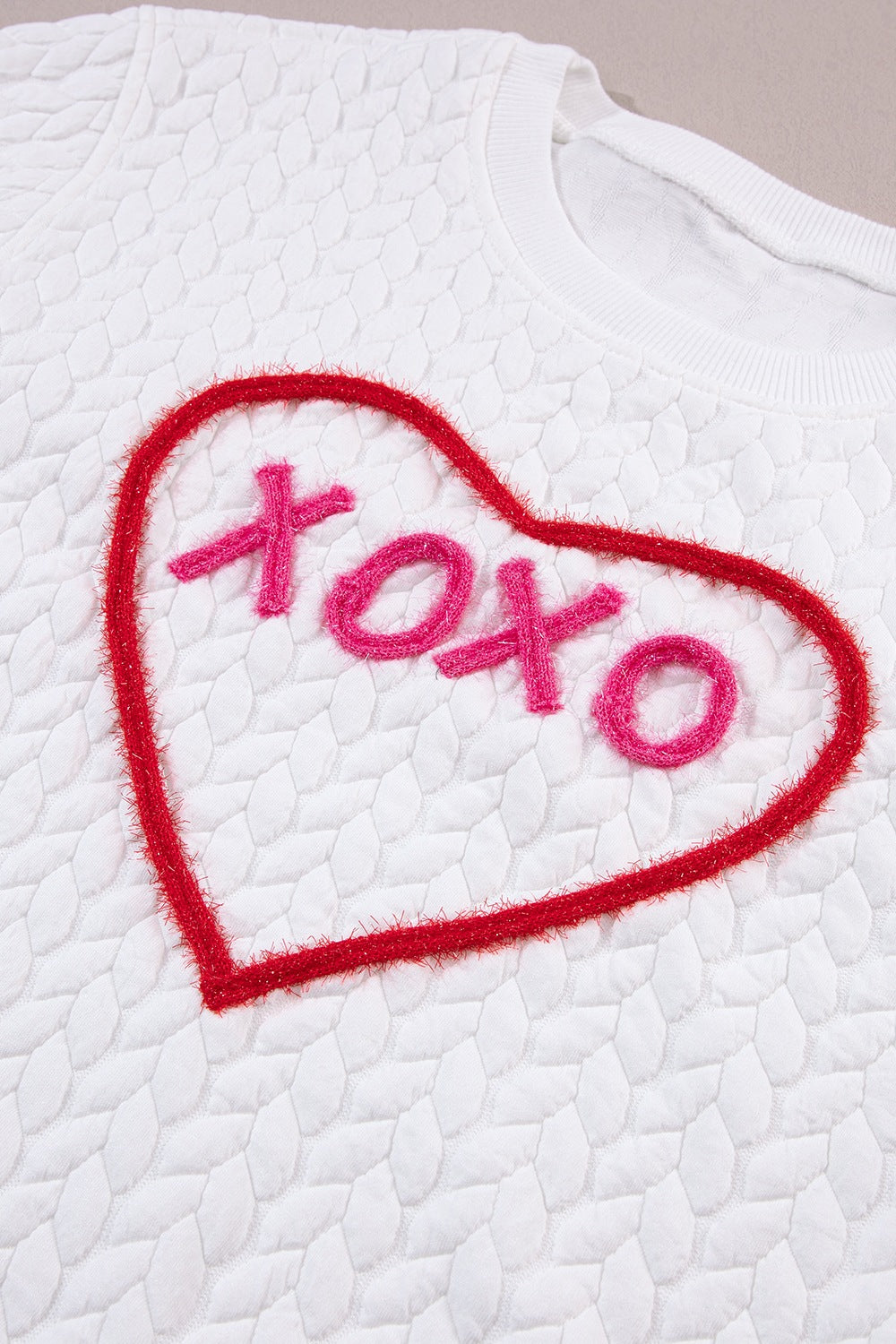 XOXO Heart Round Neck Dropped Shoulder Sweatshirt