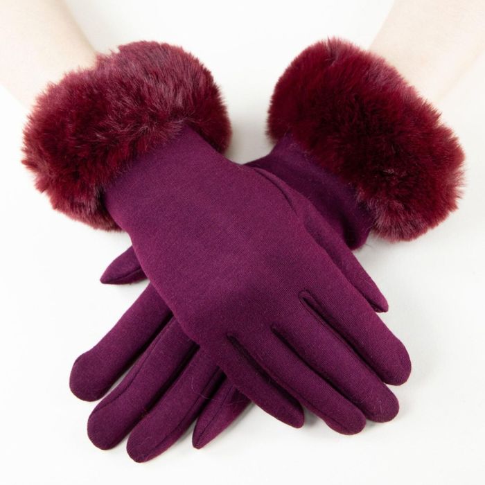 Gloves Burgundy Fur Trim Winter Gloves for Women