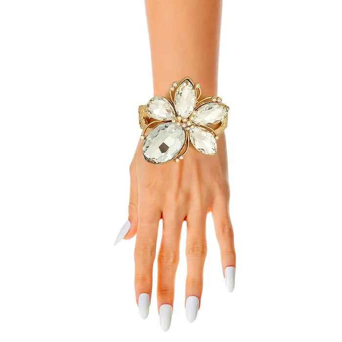 Clear Crystal Flower Hinge Cuff