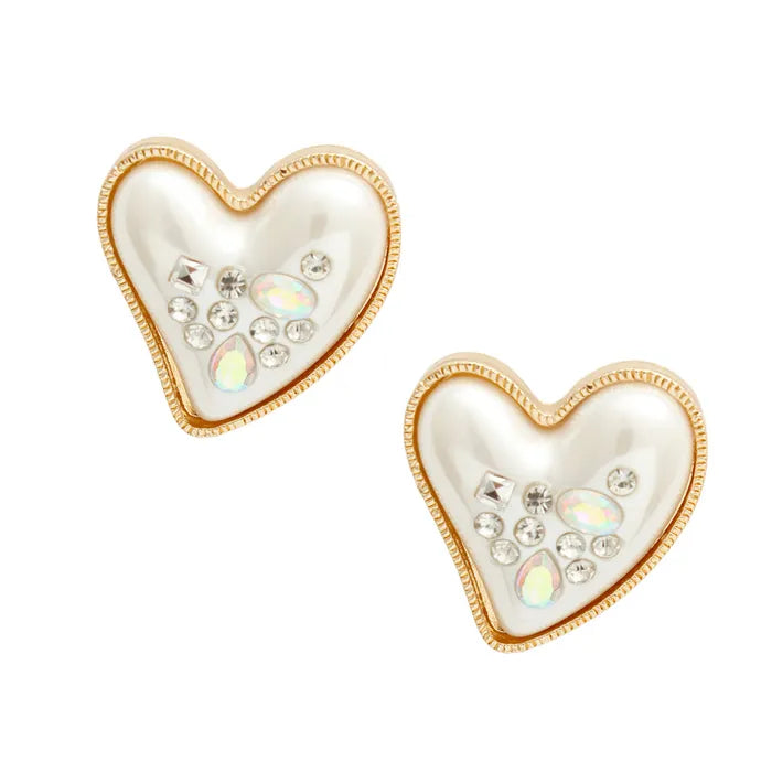 Pearl Heart Stud Earrings