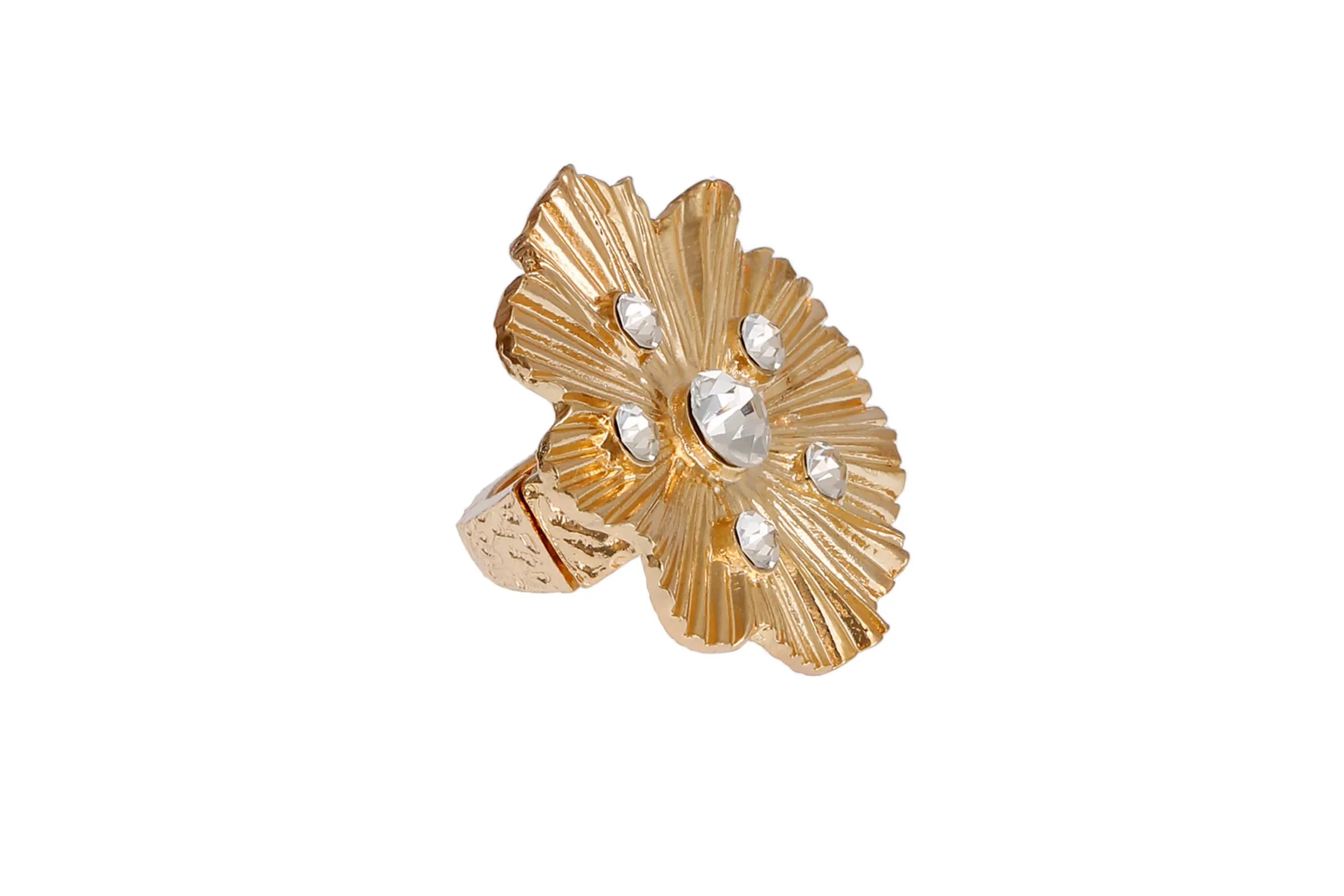 Gold Pleated Wavy Stone Ring