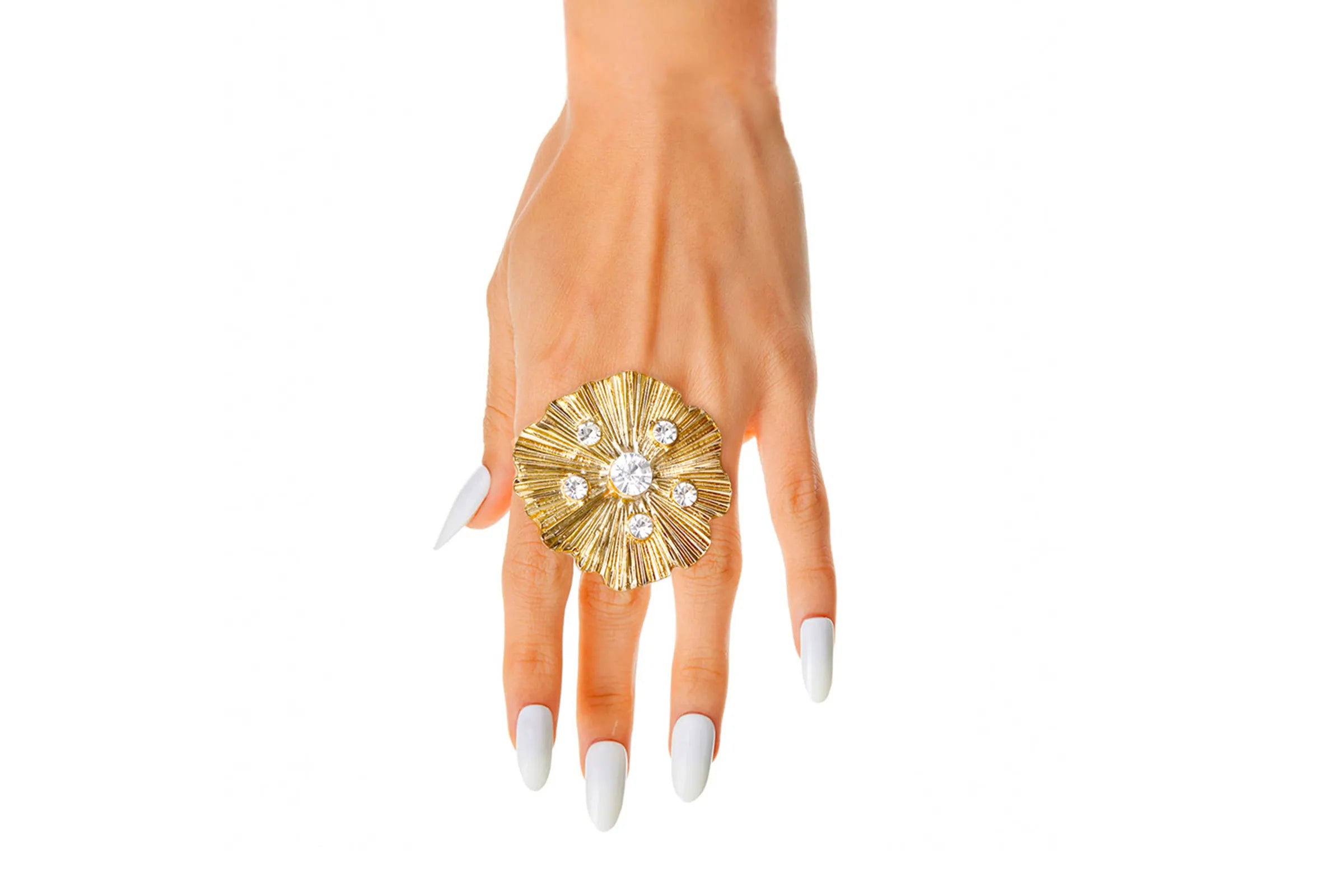 Gold Pleated Wavy Stone Ring