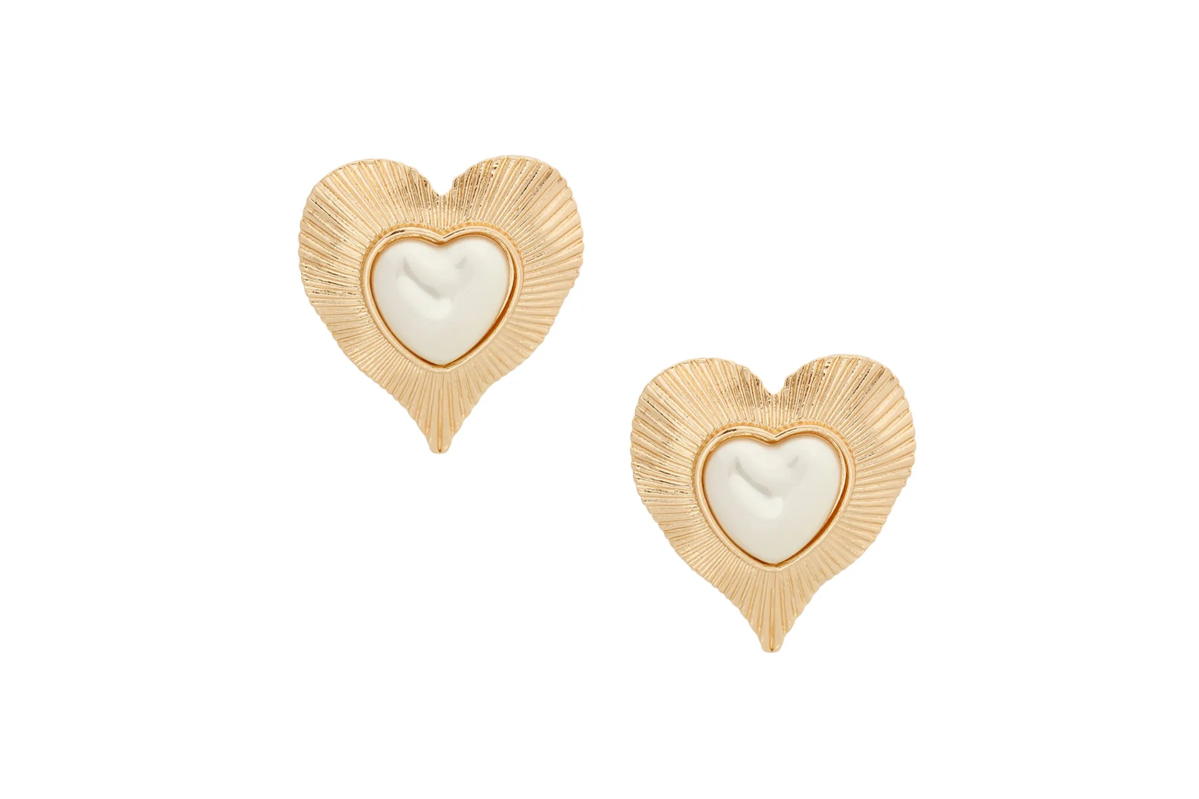 Ribbed Heart Pearl Clip Ons