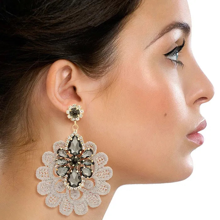 Fabric Lace Crystal Earrings