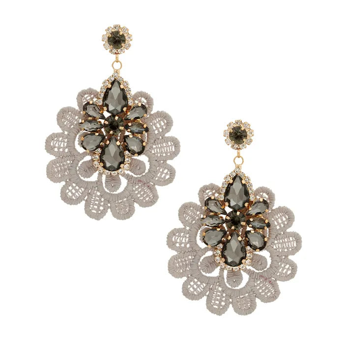 Fabric Lace Crystal Earrings