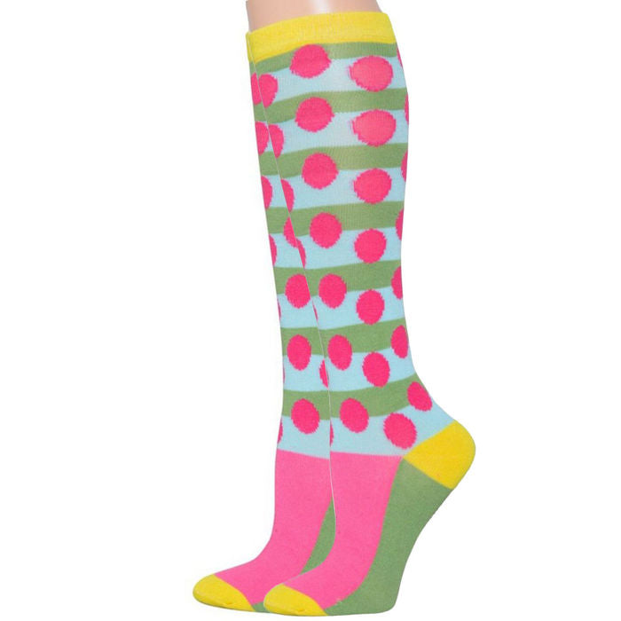 Ladies Knee High Socks Pink Polka Dot