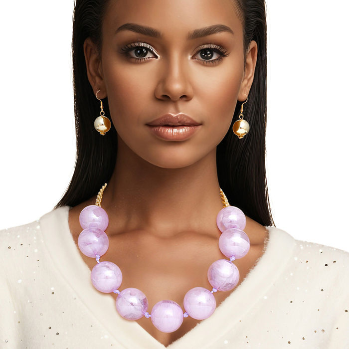 Necklace Fuchsia Marble Jumbo Ball Bead Set