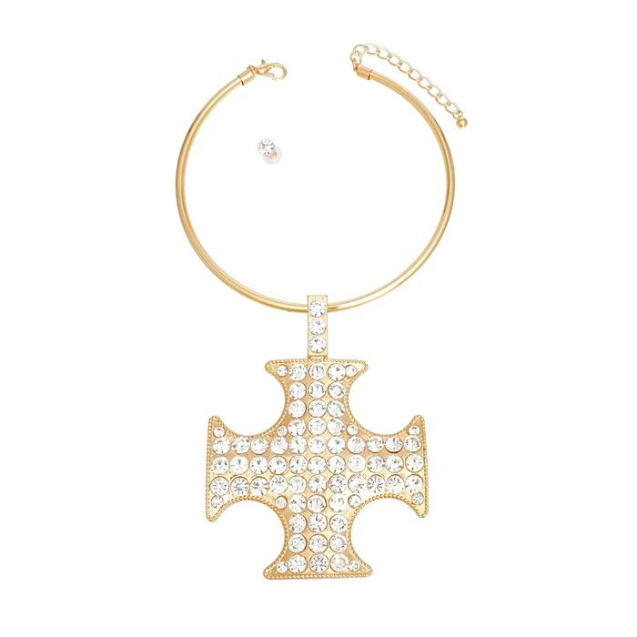 Pendant Stone Cross Pattee Necklace for Women