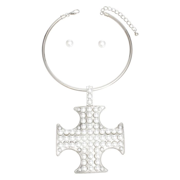 Pendant Stone Cross Pattee Necklace for Women