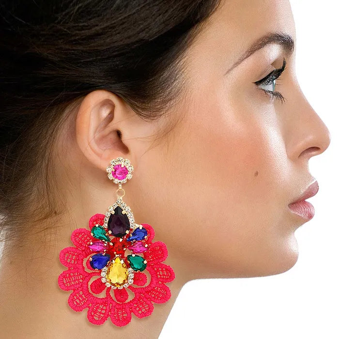 Fabric Lace Crystal Earrings