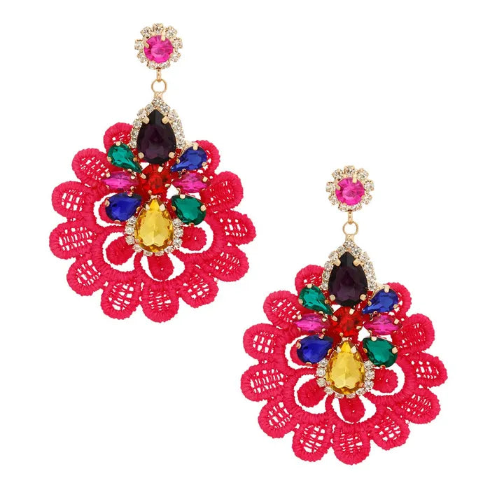 Fabric Lace Crystal Earrings