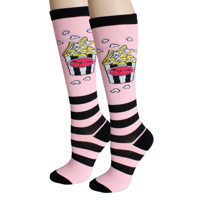 Women's Crew Socks White Popcorn Stripe