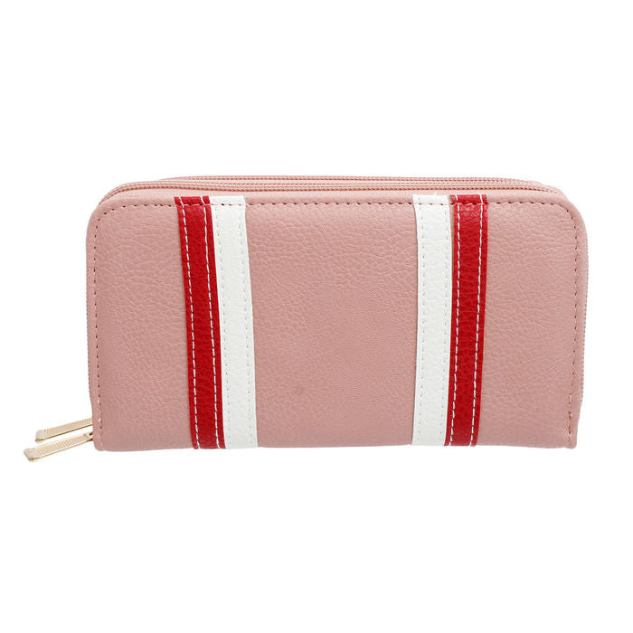 Striped Double Zipper Wallet